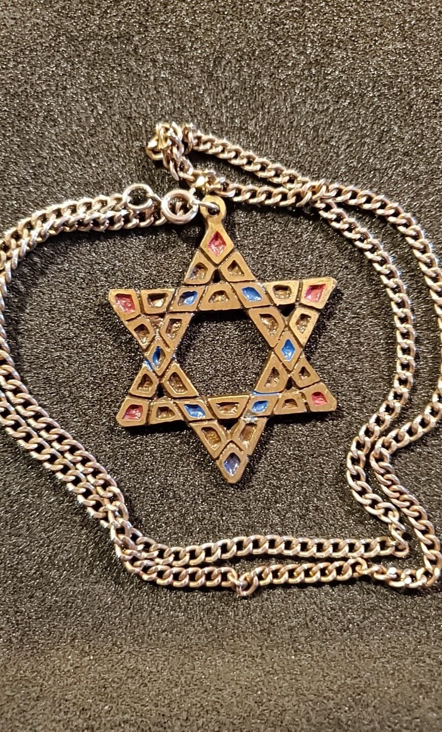 VINTAGE ISRAELI METALWARE ISRAEL METAL JEWISH STAR OF DAVID NECKLACE PENDANT 70s