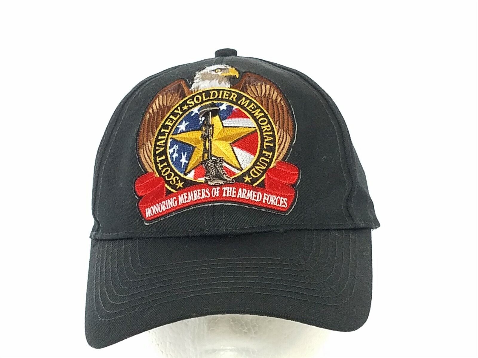Scott Valley Soldier Memorial Fund Black Ball Cap Hat Montana Strapback Patch