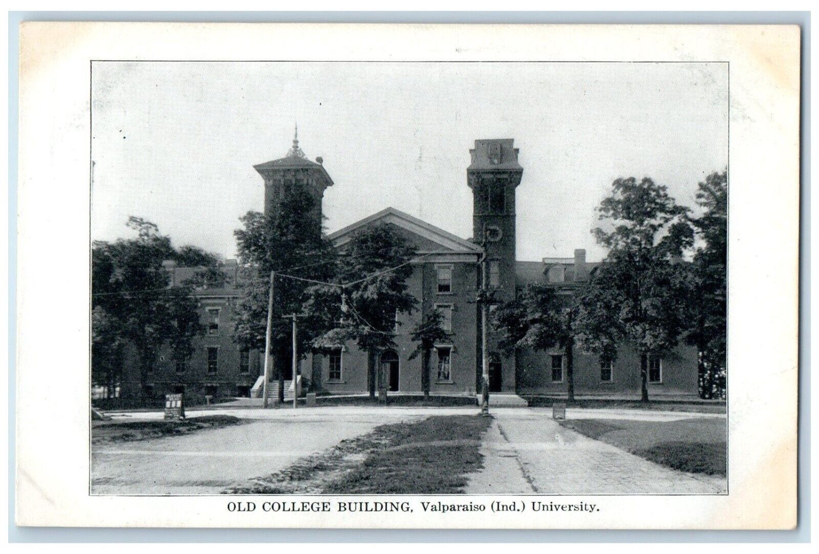 c1940 Old College Building University Exterior Road Valparaiso Indiana Postcard