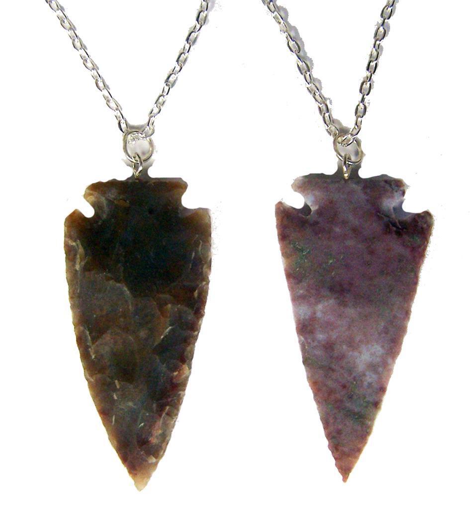 2 REAL STONE LARGE 2 INCH ARROWHEAD SILVER 24 IN LINK CHAIN NECKLACE jewelry