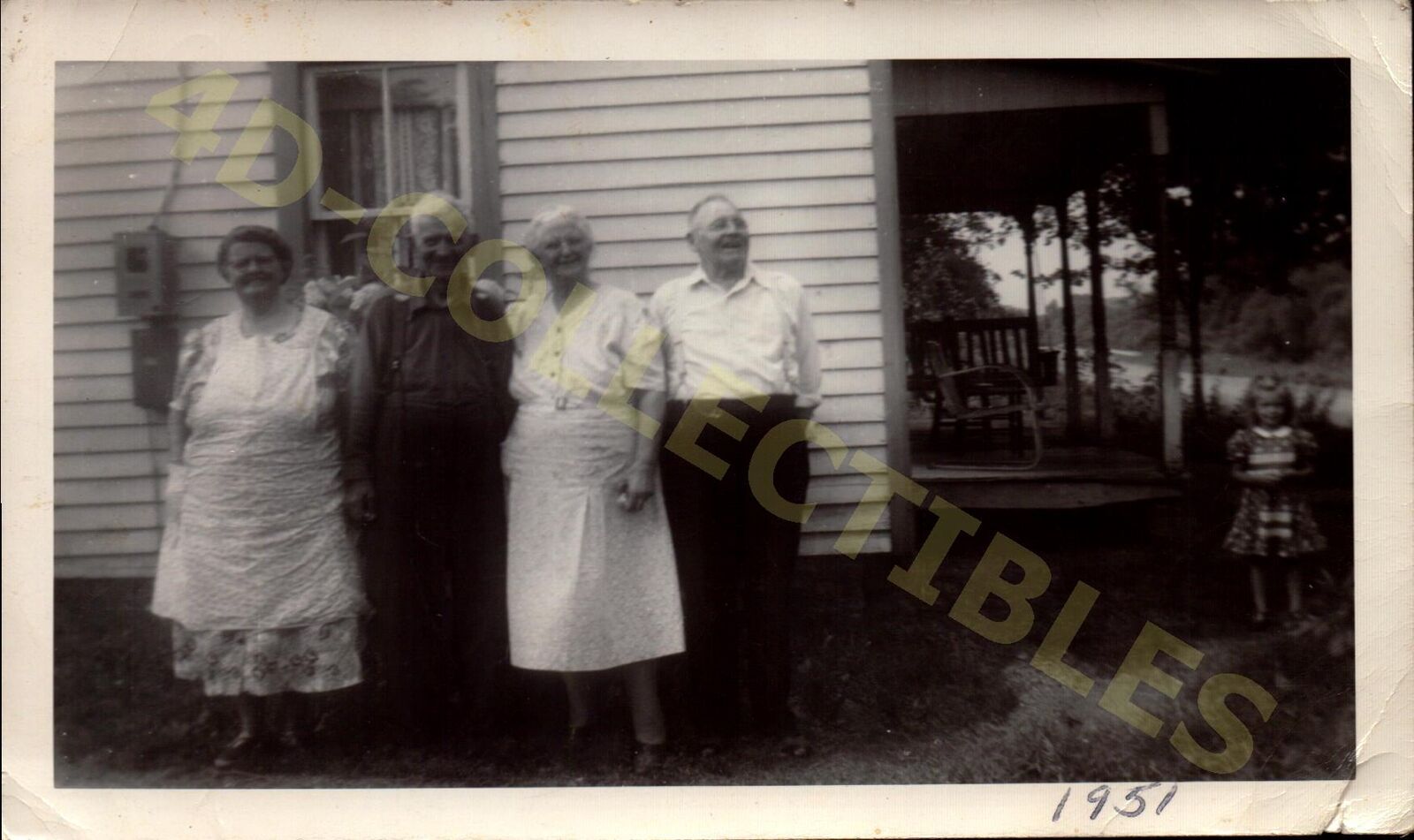 Vintage Found Snapshot Photograph  1931 Family Gathering Outside Home