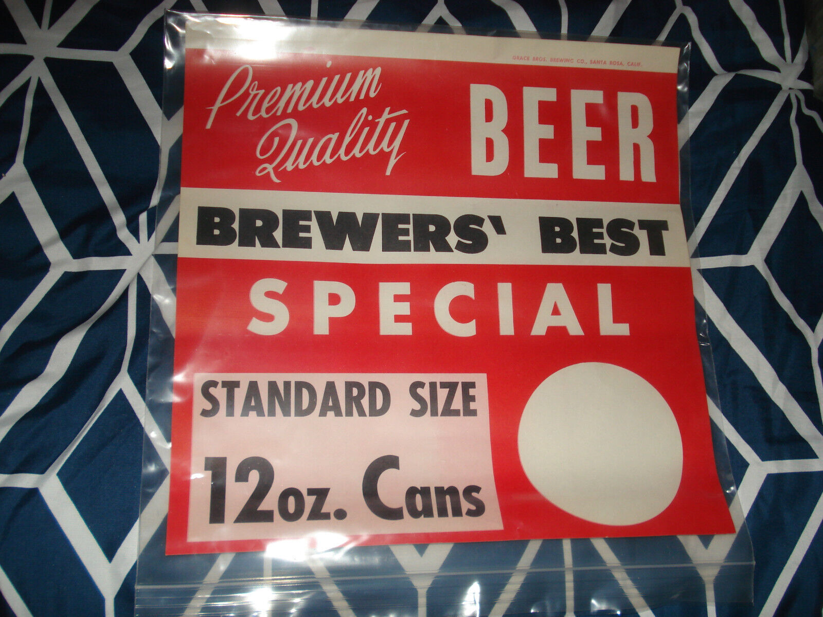 1954 Brewers Best Beer in 12oz Cans Tacker Sign Breweriana Item in Great Cond.