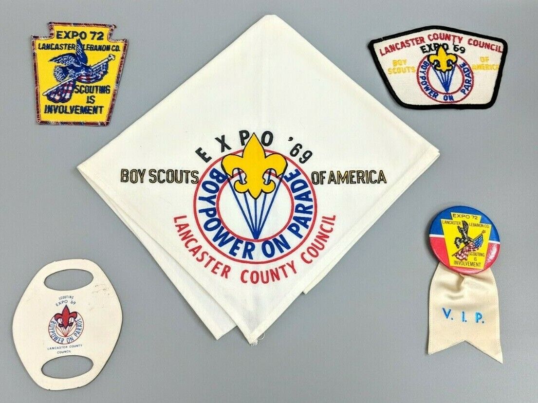 Vintage PA Lancaster County Council Boy Scouts Patch Pin Ribbon Expo 1969 / 72