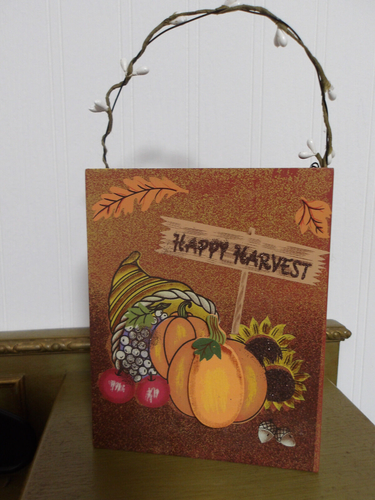 Fall Happy Harvest Wooden Container Box/Basket Pumpkin 6 in. T X 4.5 in. W