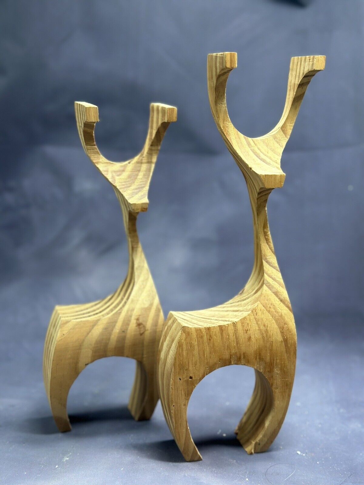 Danish Deer Wooden MCM Reindeer Deer Pair Figurines Wood Mid Century
