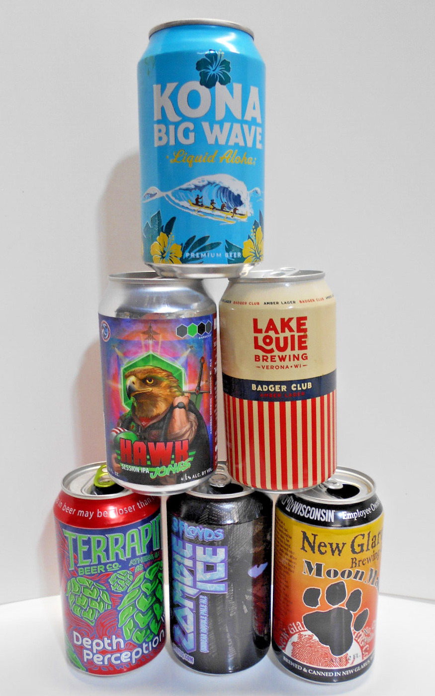 BEER CAN  LOT #3 - 6 DIFFERENT COLLECTIBLE 12oz OPEN EMPTY ALUMINUM CANS