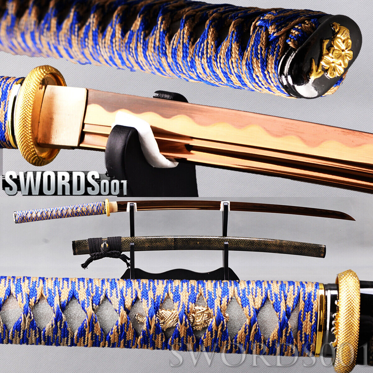Black Rayskin Wrapped Saya Japanese Samurai Sword Katana T10 Steel Golden Blade