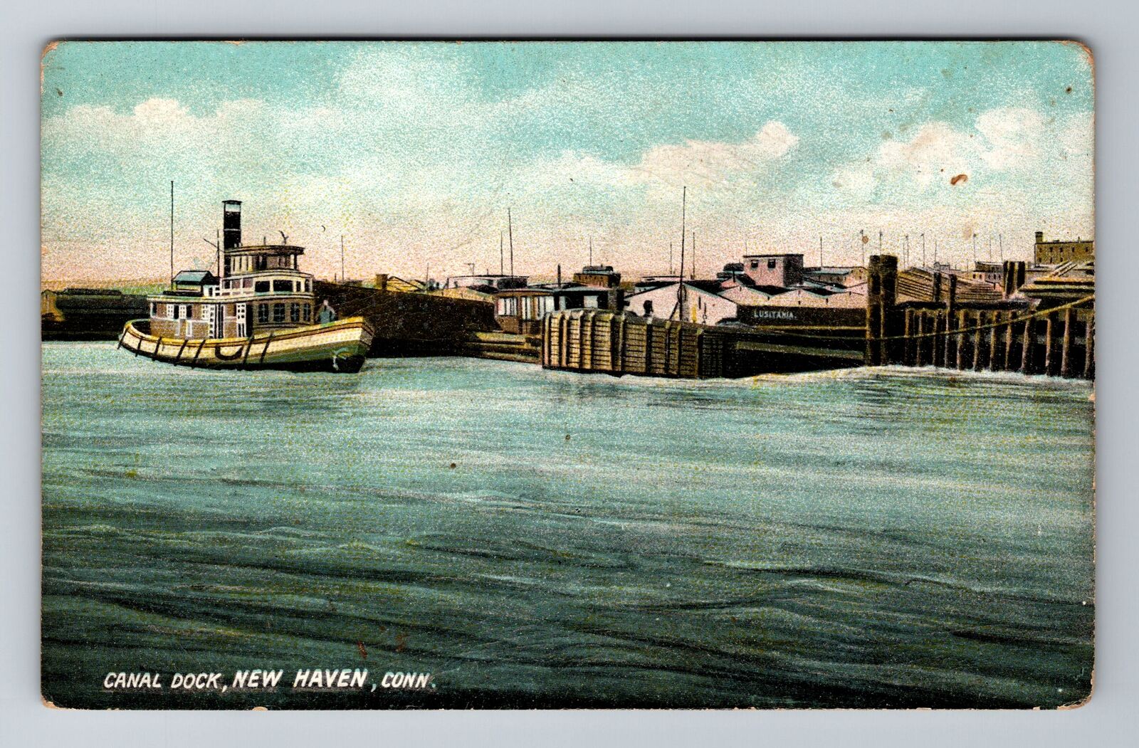 New Haven CT-Connecticut, Canal Dock, Antique, Vintage Souvenir Postcard