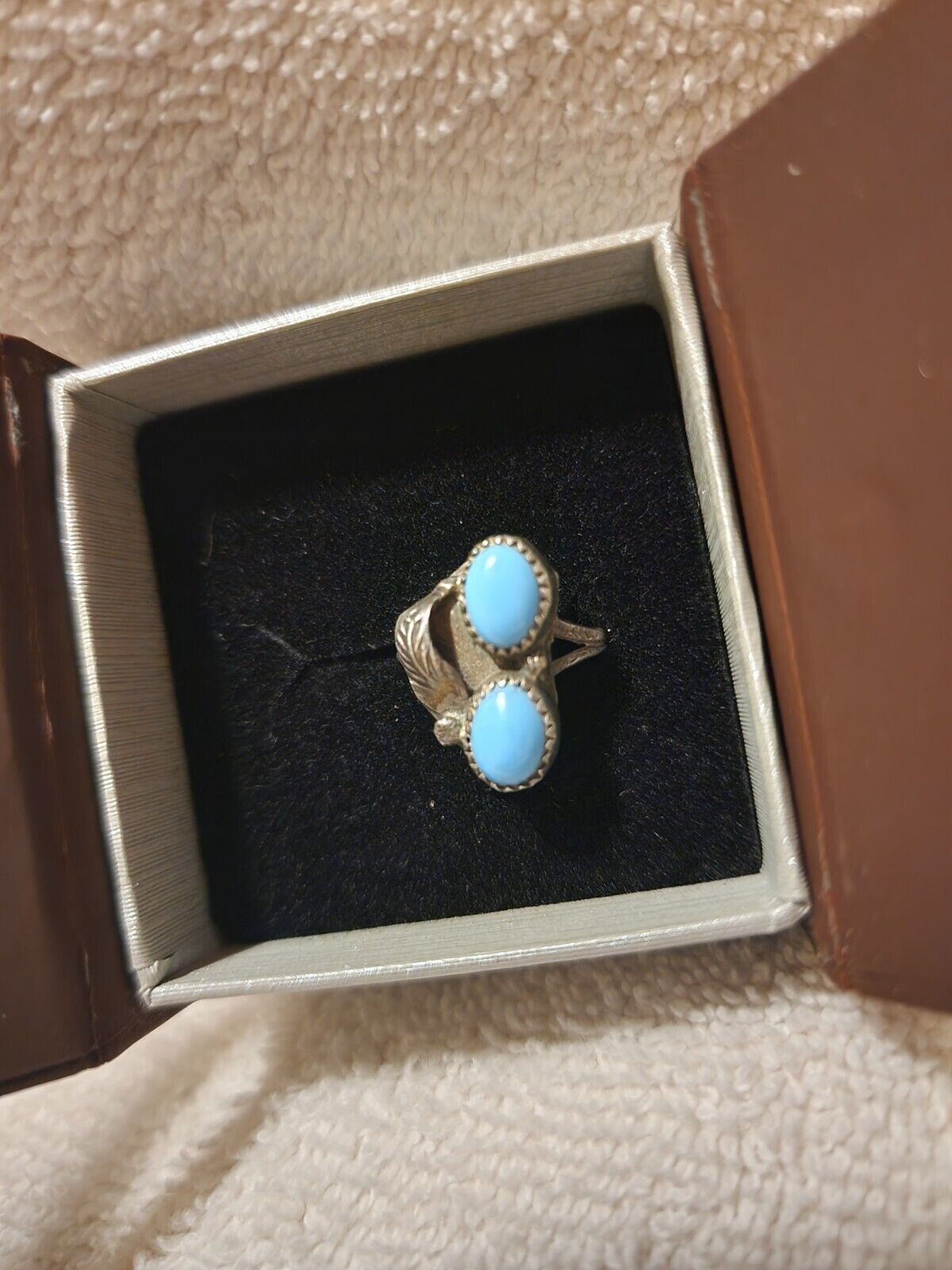Petite Vintage Native American Sterling Silver And Turquoise Ring Size 5.75
