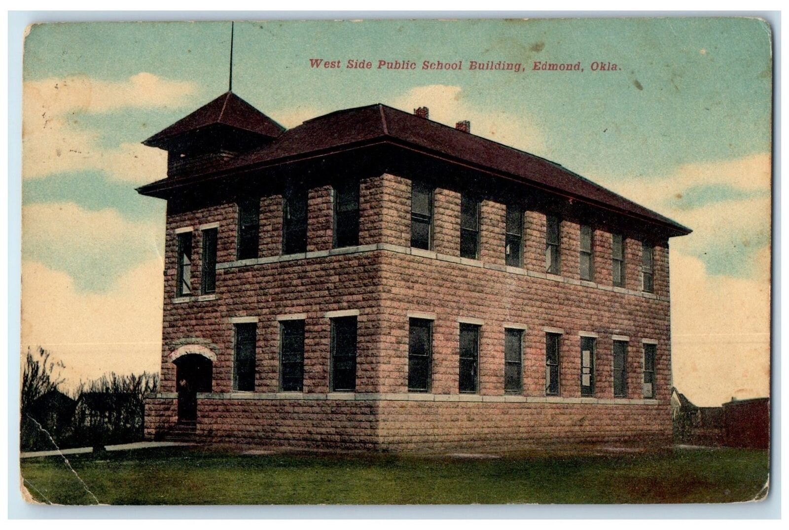 1915 West Side Public School Building Exterior Edmond Oklahoma OK Cloud Postcard