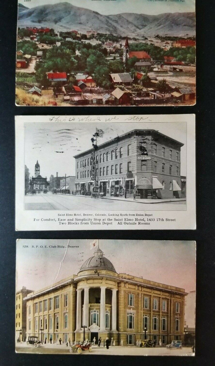 Antique 1909 Postcard COLORADO BUILDINGS Denver Golden BPOE CLUB Birdseye ELMO