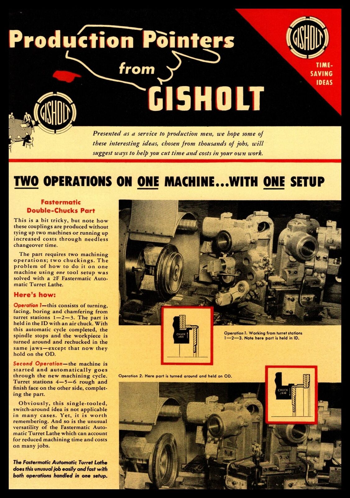 1954 Gisholt Co. Madison Wisconsin Fastermatic Automatic Turrent Lathe Print Ad