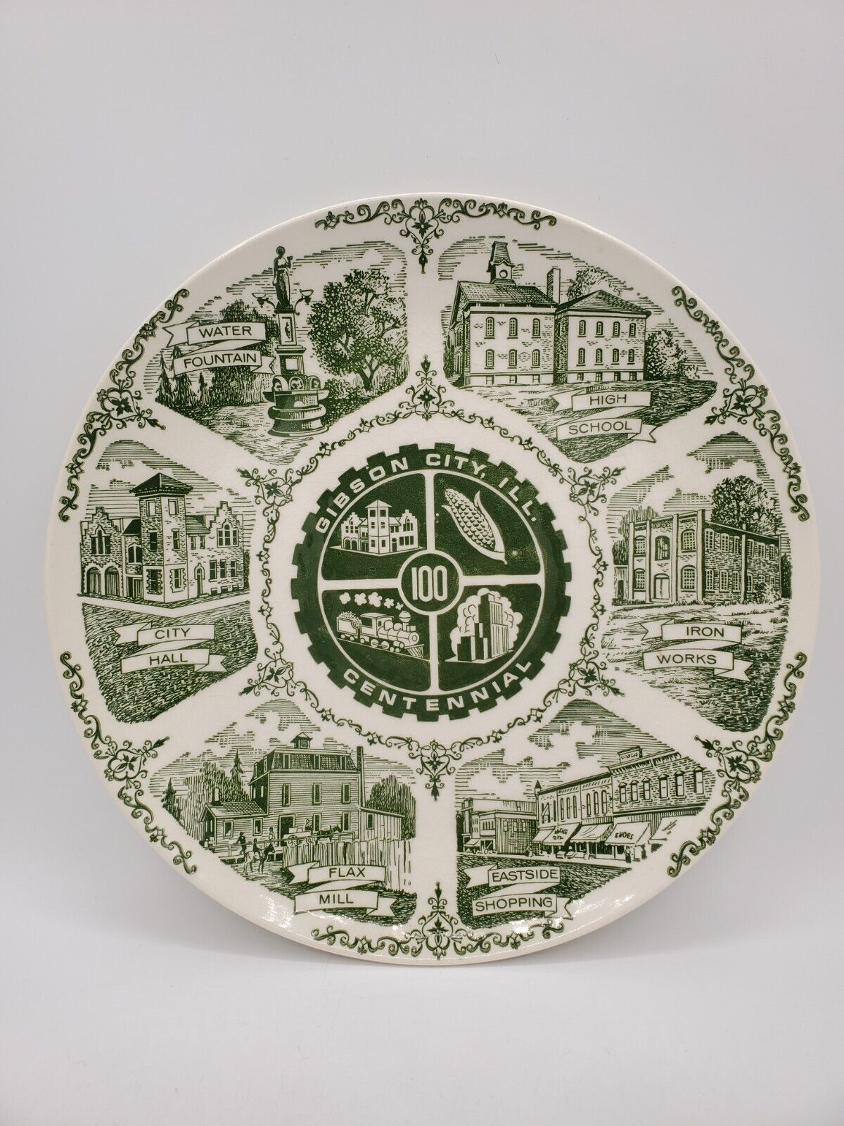 Vintage Gibson City Illinois Centennial 100 Display Decorative Plate 10.5\