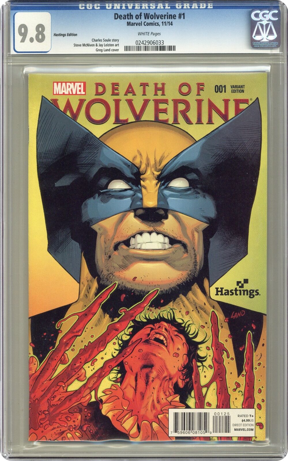 Death of Wolverine #1 Land Hastings Variant CGC 9.8 2014 0242906033