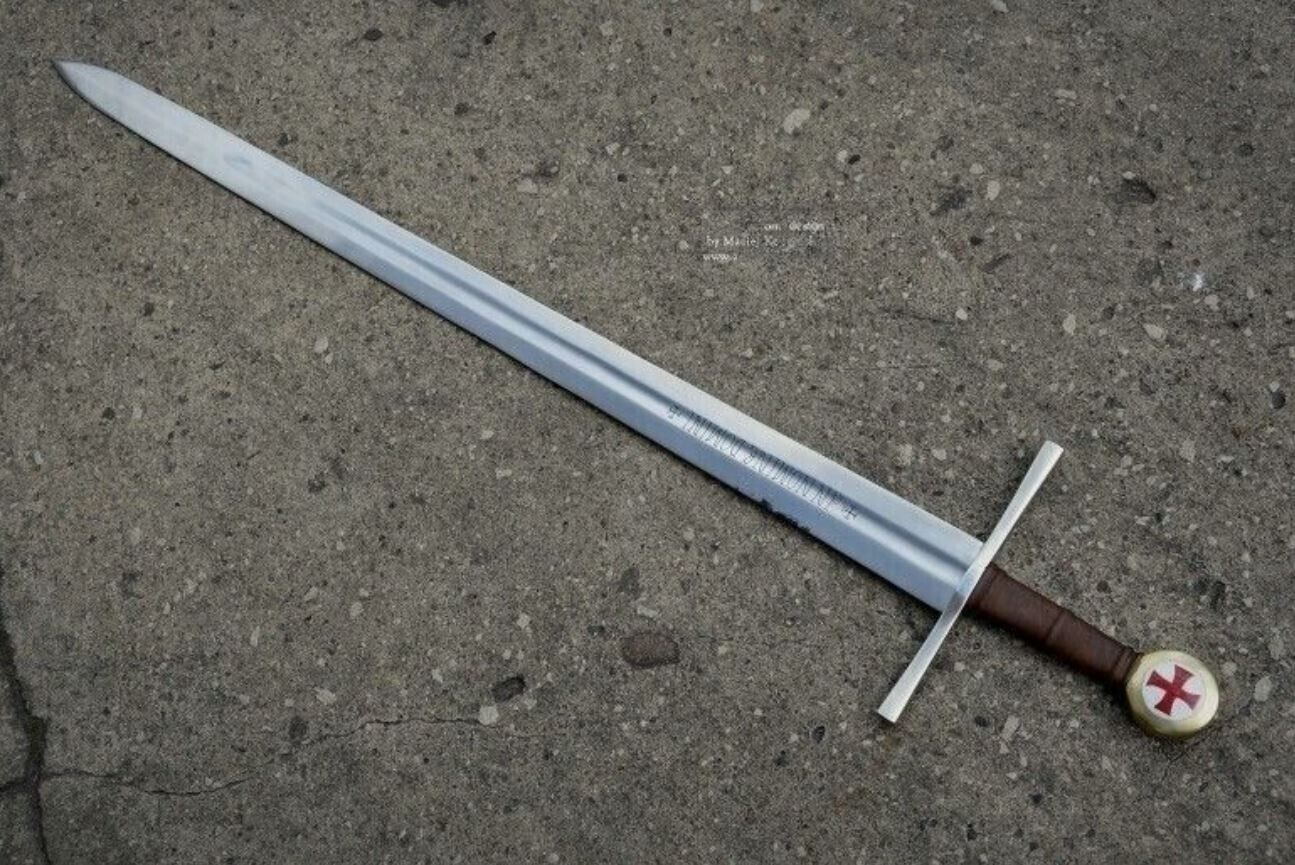 CUSTOM HANDMADE D2 TOOL STEEL TEMPLAR SWORD COMBAT SWORD WITH LEATHER SHEATH