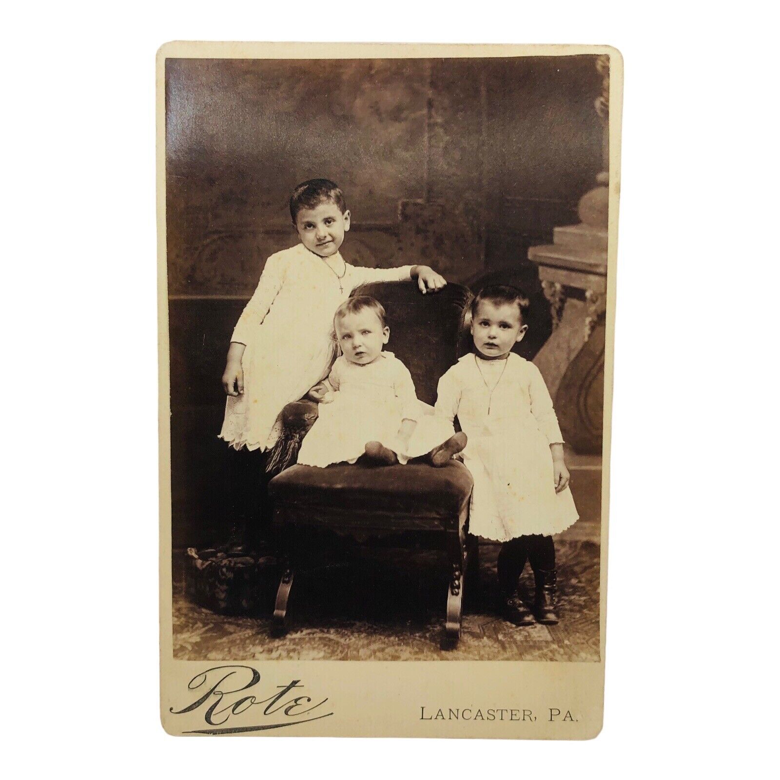 Cabinet Card Photo Victorian Siblings Baby Children Portrait￼ Dutch Lancaster PA