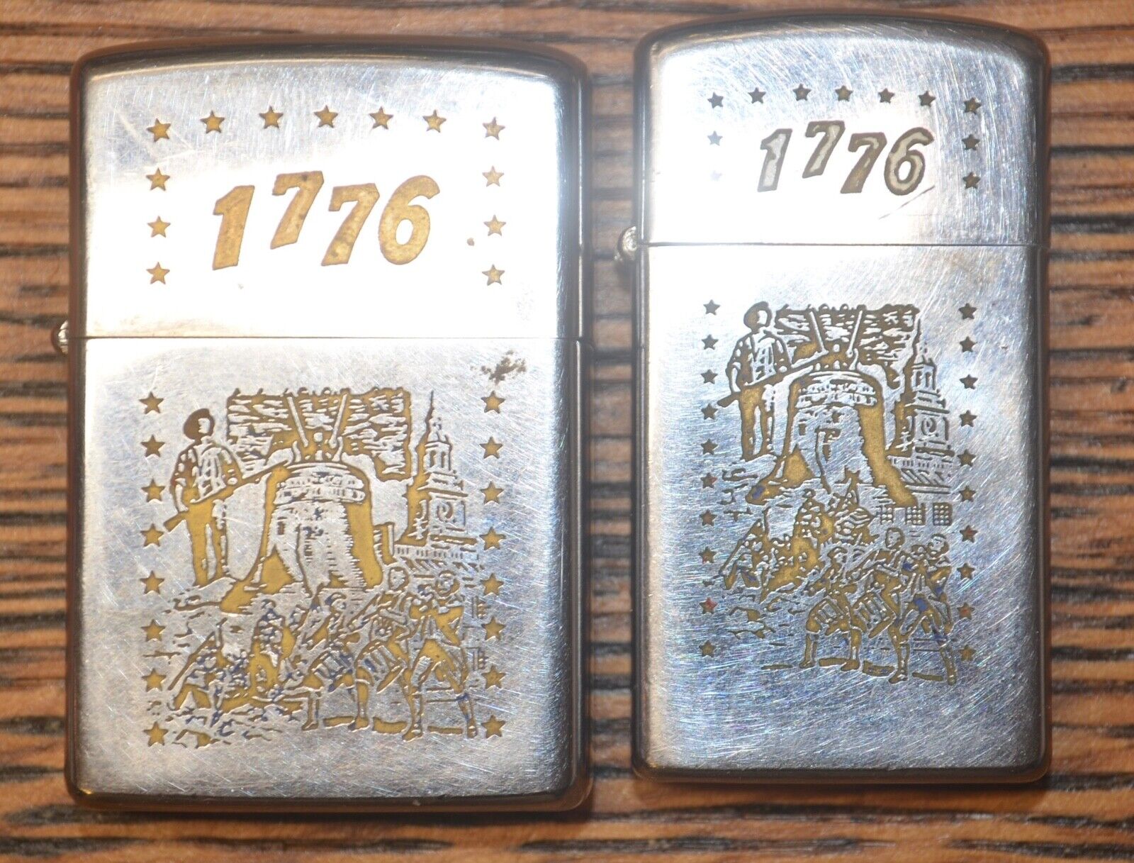 Two 2-- 1776 Zippo Lighters, One slim and the Other Regular Size-- 1975