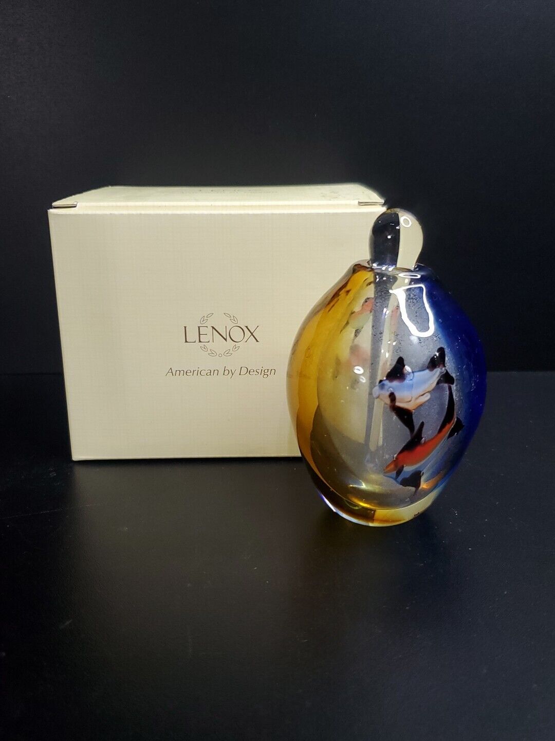 Lenox Tiny Fish Art Glass Perfume Bottle 4.75 in 854469 With Box