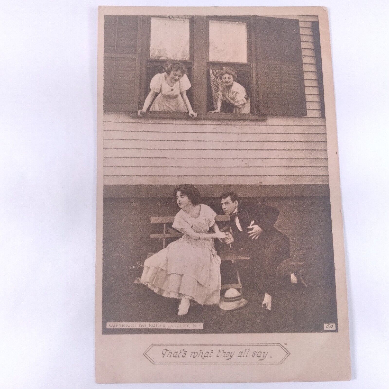 Courting Couple -Bow Profess His Love- On Lookers Posted 1910 Postcard c1909