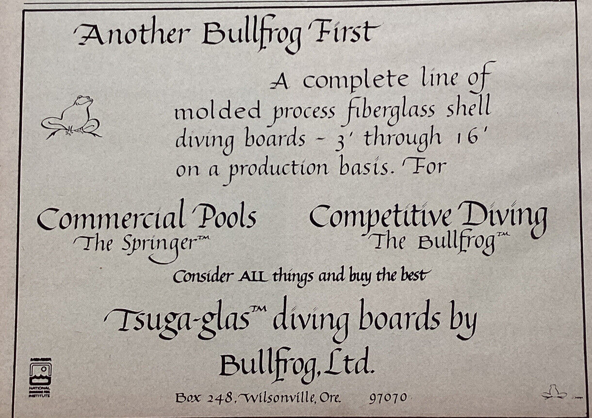 Swimming Pool Print Ad Vtg 1968 Bullfrog Wilsonville Oregon