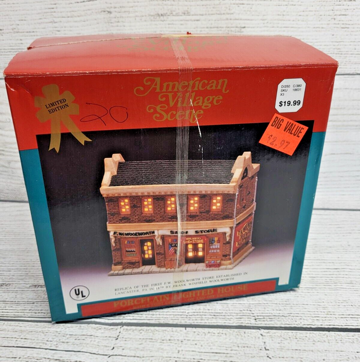 American Village Scene F.W. Woolworth 5&10 Store Porcelain Lighted House Replica