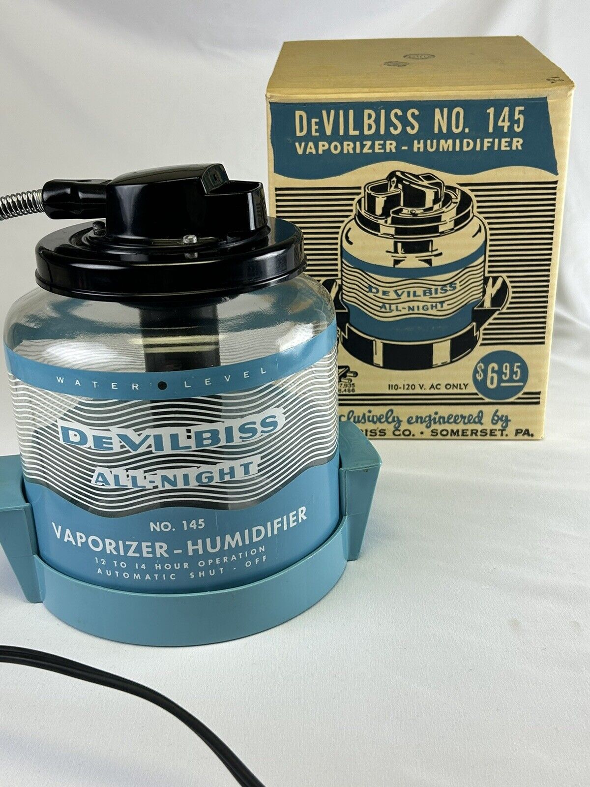 Excellent- Vintage 1950s DeVilbiss Model 145 Vaporizer-Humidifier All Night Work