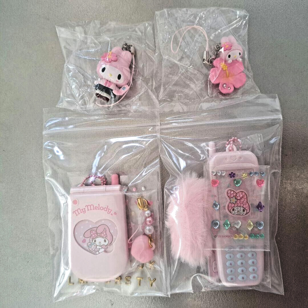 Sanrio My Melody Tokimeki Heisei Kogal  Straps & Garake 4Set Y2K Keychain Rare