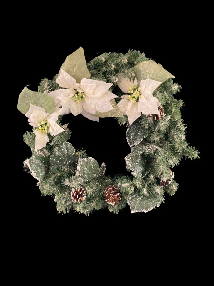 Vintage 1999 Festivities by Enesco White Poinsettia Wreath Christmas Home Decor