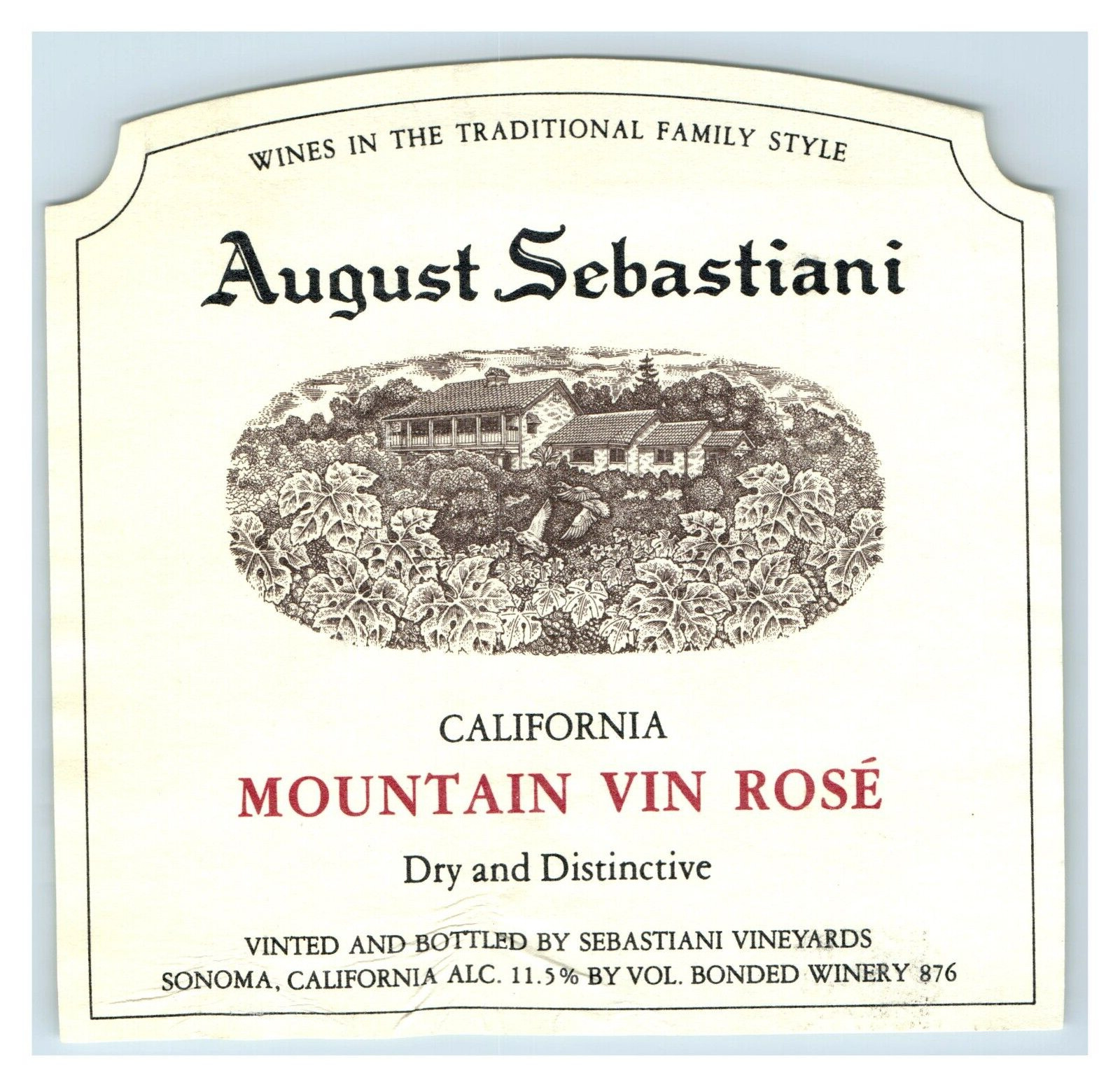 1980\'s Sebastiani Vineyards Mountain Vin Rose California Wine Label Original S8