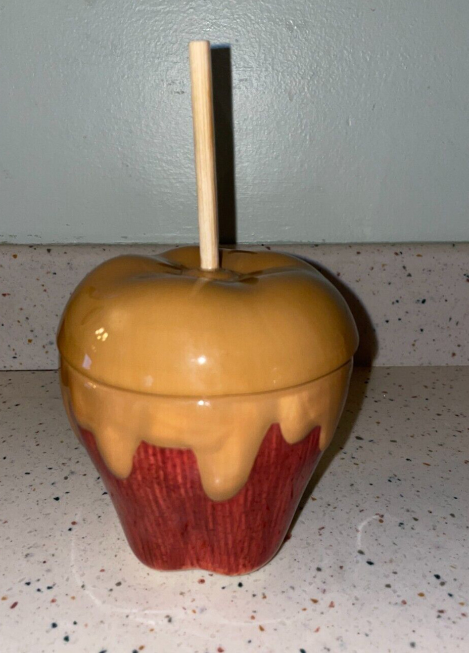 Hallmark Ceramic Caramel Dipped Apple Candy Dish w Wood Stick 7\