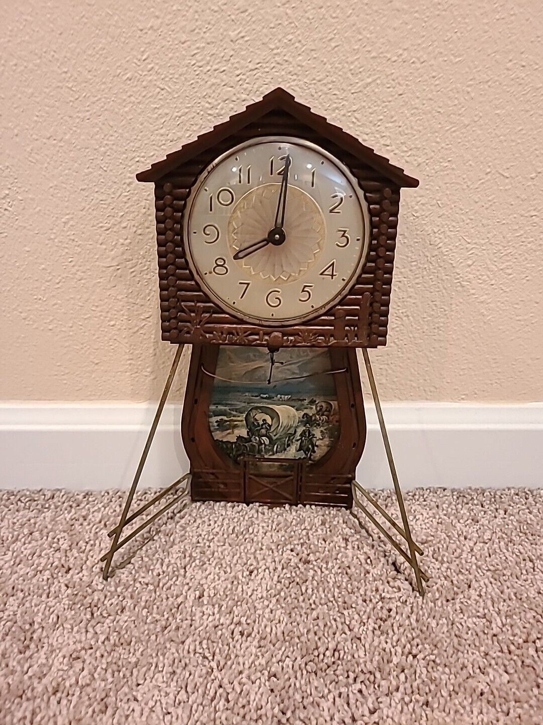 Vintage Lucky Ranger Wind Up Motion Clock Missing The Cowboy Parts 