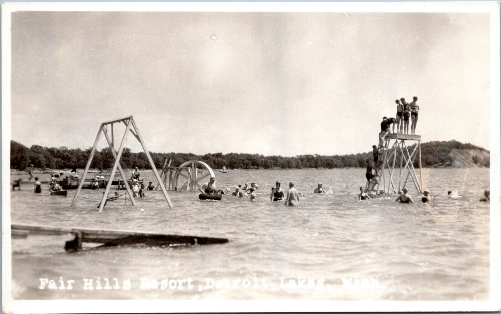 RPPC Swimmers, Fair Hills Resort, Detroit Lakes, Minnesota- 1930s Photo Postcard