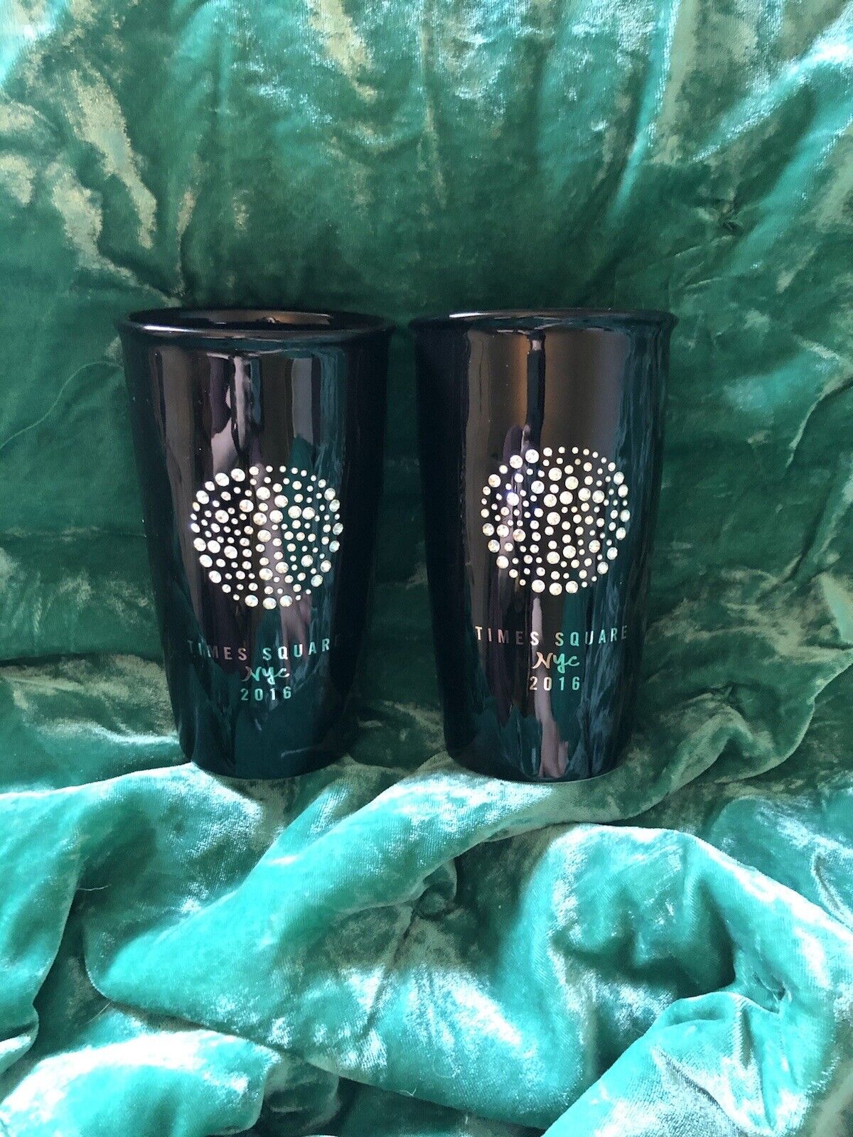 2 x Starbucks Black Swarovski Crystal 12 Oz. Ceramic Tumbler TIMES SQUARE 2016