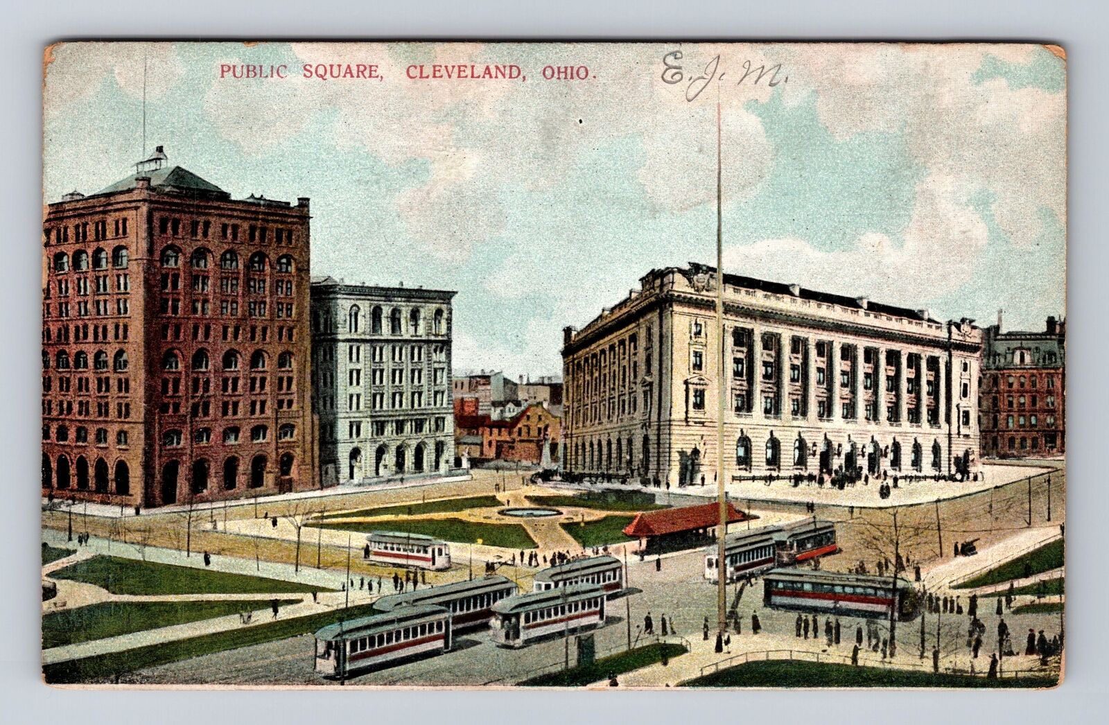 Cleveland OH-Ohio, Public Square, Busy Street Scene, Antique Vintage Postcard