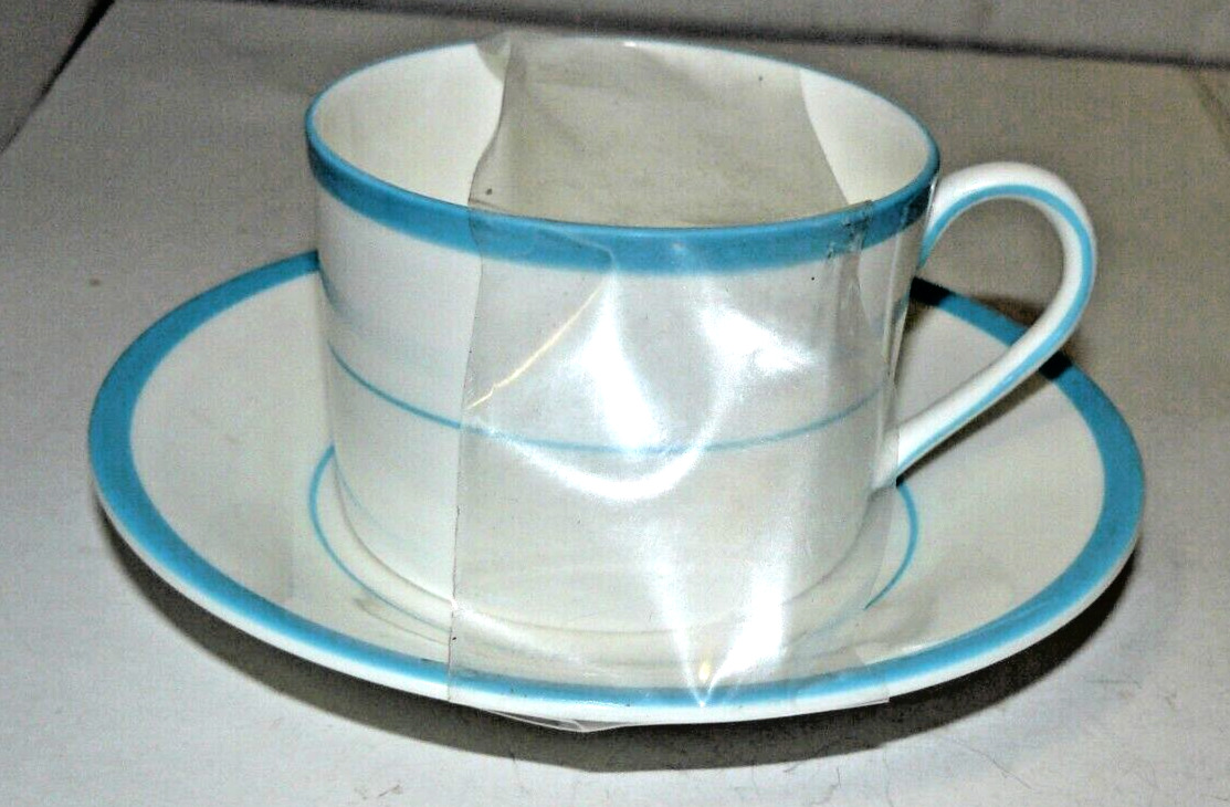 Coalport Amalfi Blue & White Cup & Saucer Tiffany & Co. English Bone China Retir