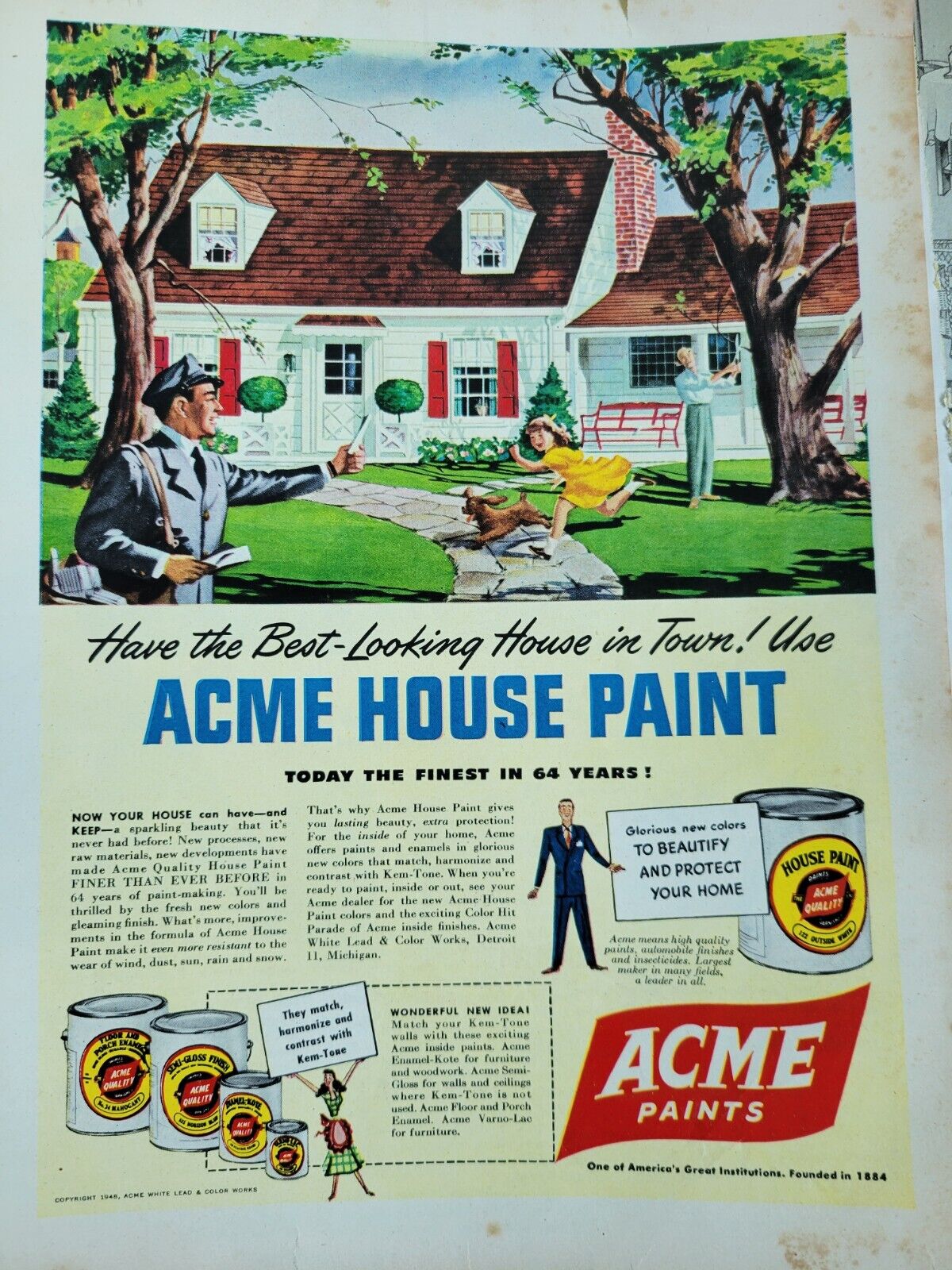 1948 Acme House Paint Have  Best looking house in town Vintage Ad