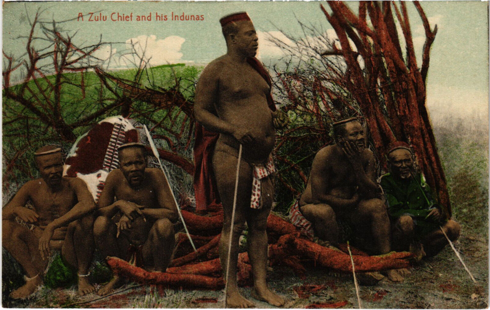 PC AFRICA, SOUTH AFRICA, A ZULU CHIEF AND HIS INDUNAS, Vintage Postcard (b53932)