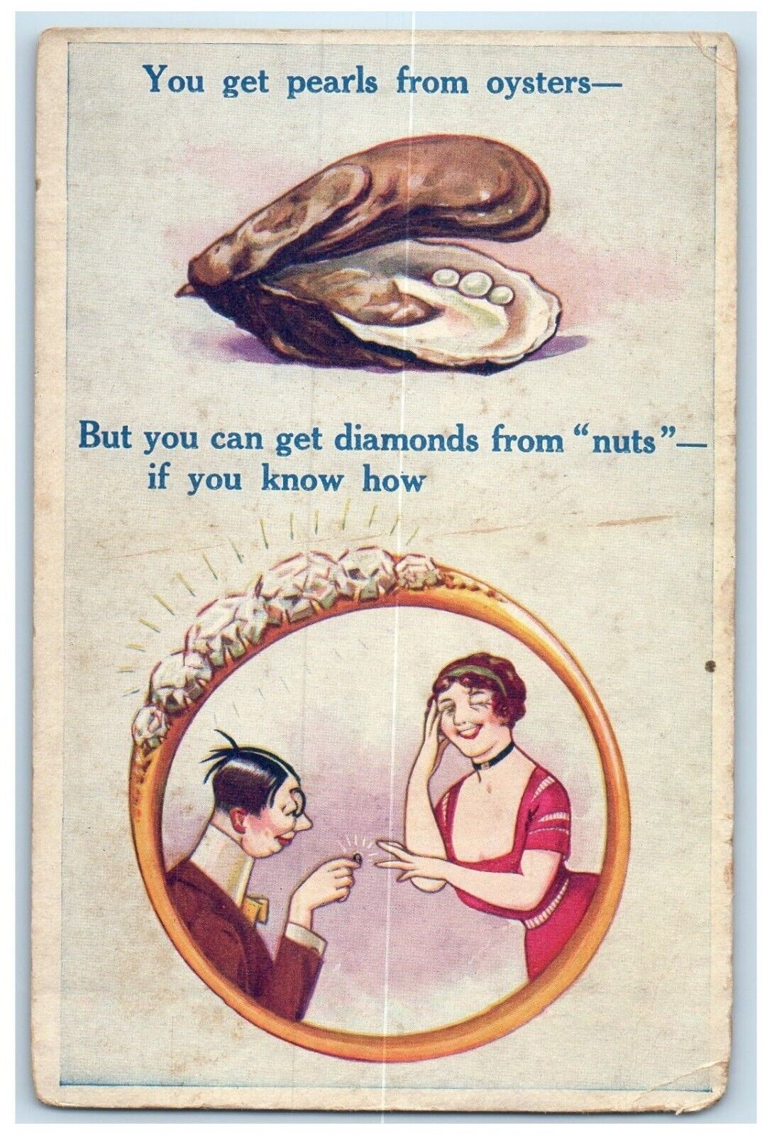 c1910's Pearls From Oyster And Couple Ring Diamonds From Nuts Antique Postcard