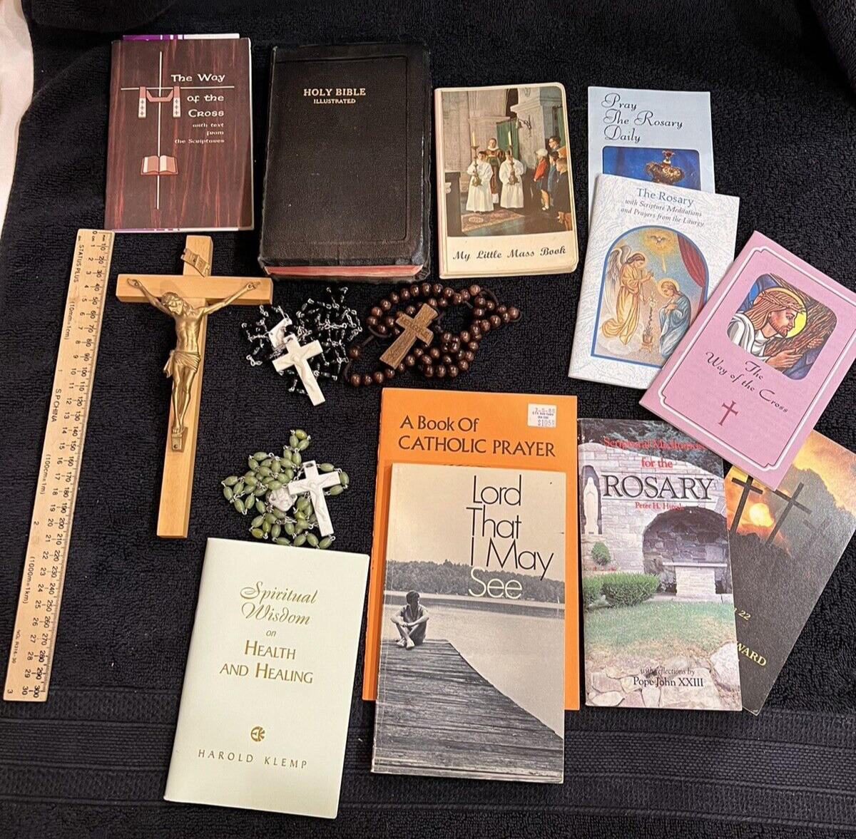 Vintage Catholic Lot of  Rosaries Bible Cross Prayer Books and Booklets
