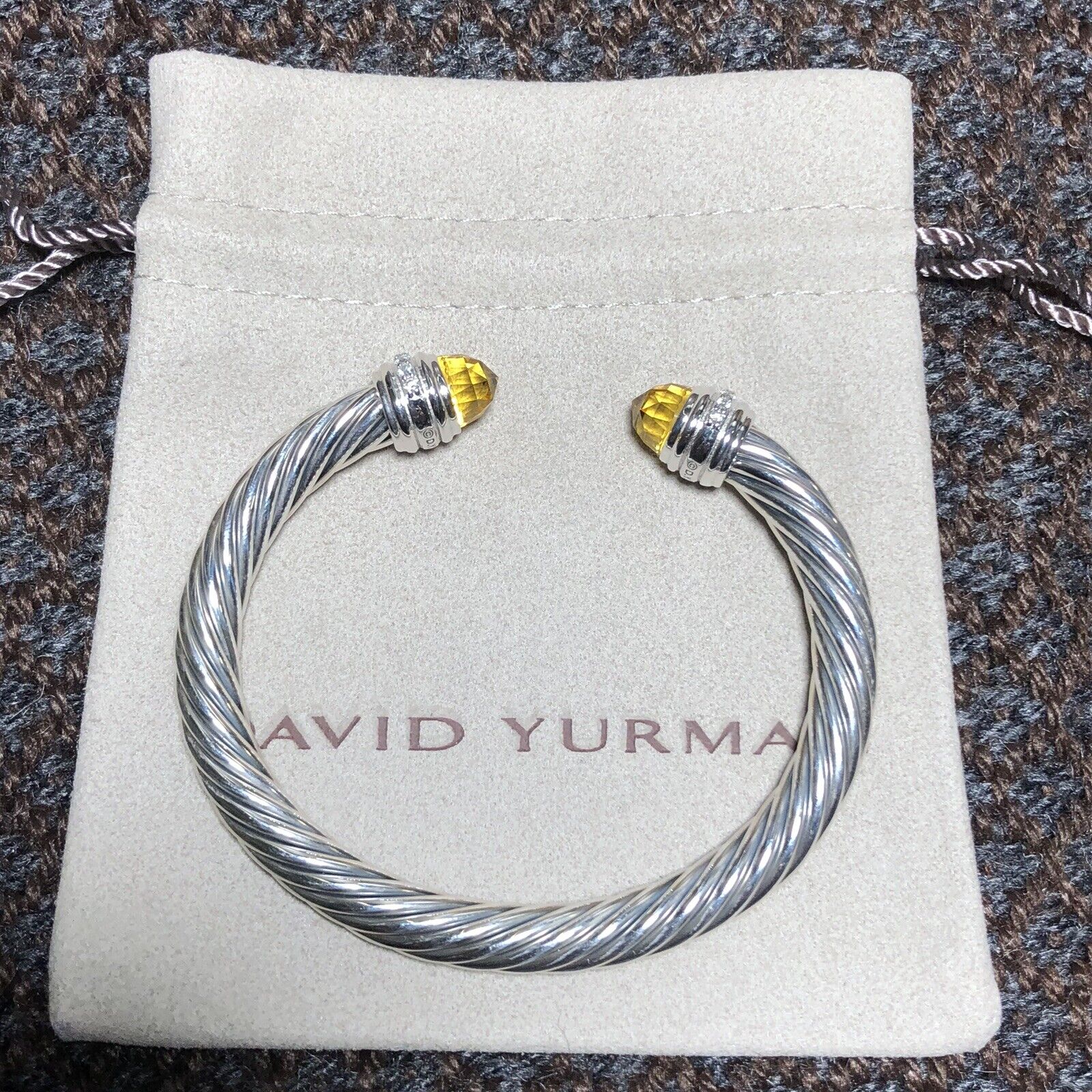 David Yurman 7mm Cable Classic Bracelet & 925 Silver Lemon Citrine & Diamonds M