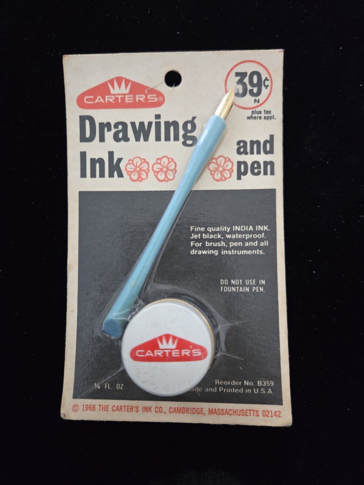 Sealed New 1968 Vintage Carter\'s Jet Black  Drawing  Ink and Pen