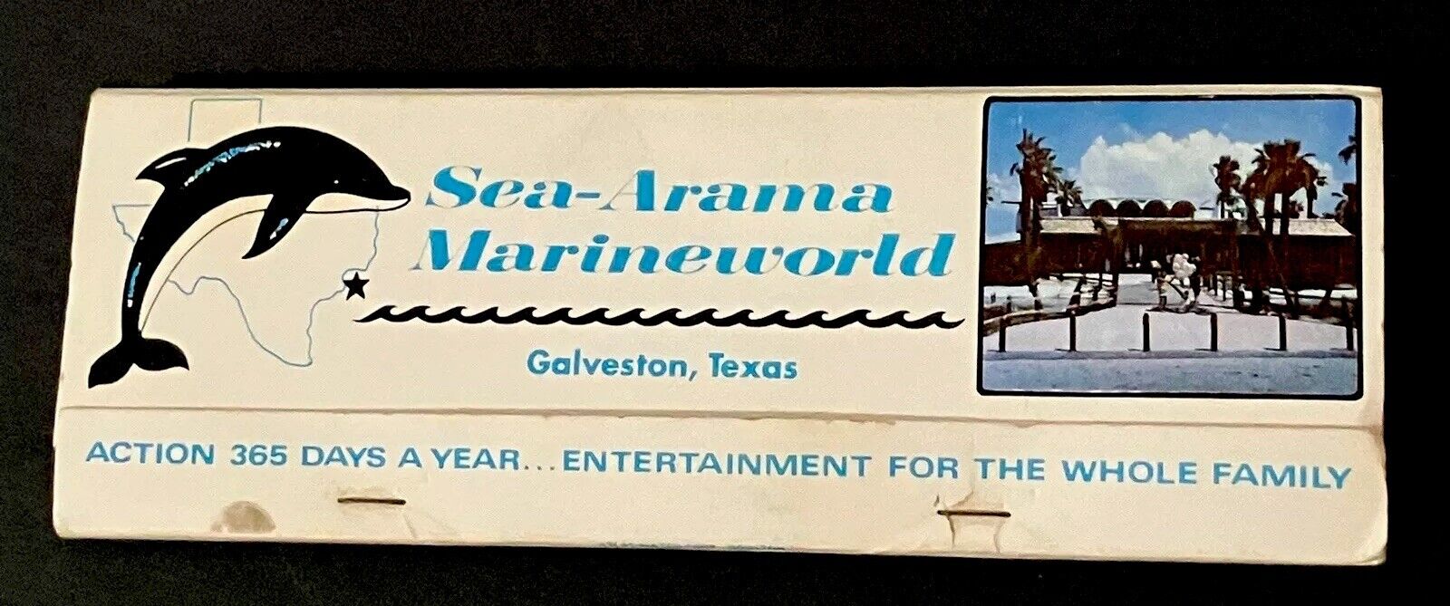 Rare Sea-Arama Marineworld Souvenir 5 1/2” Matchbook Galveston,Texas