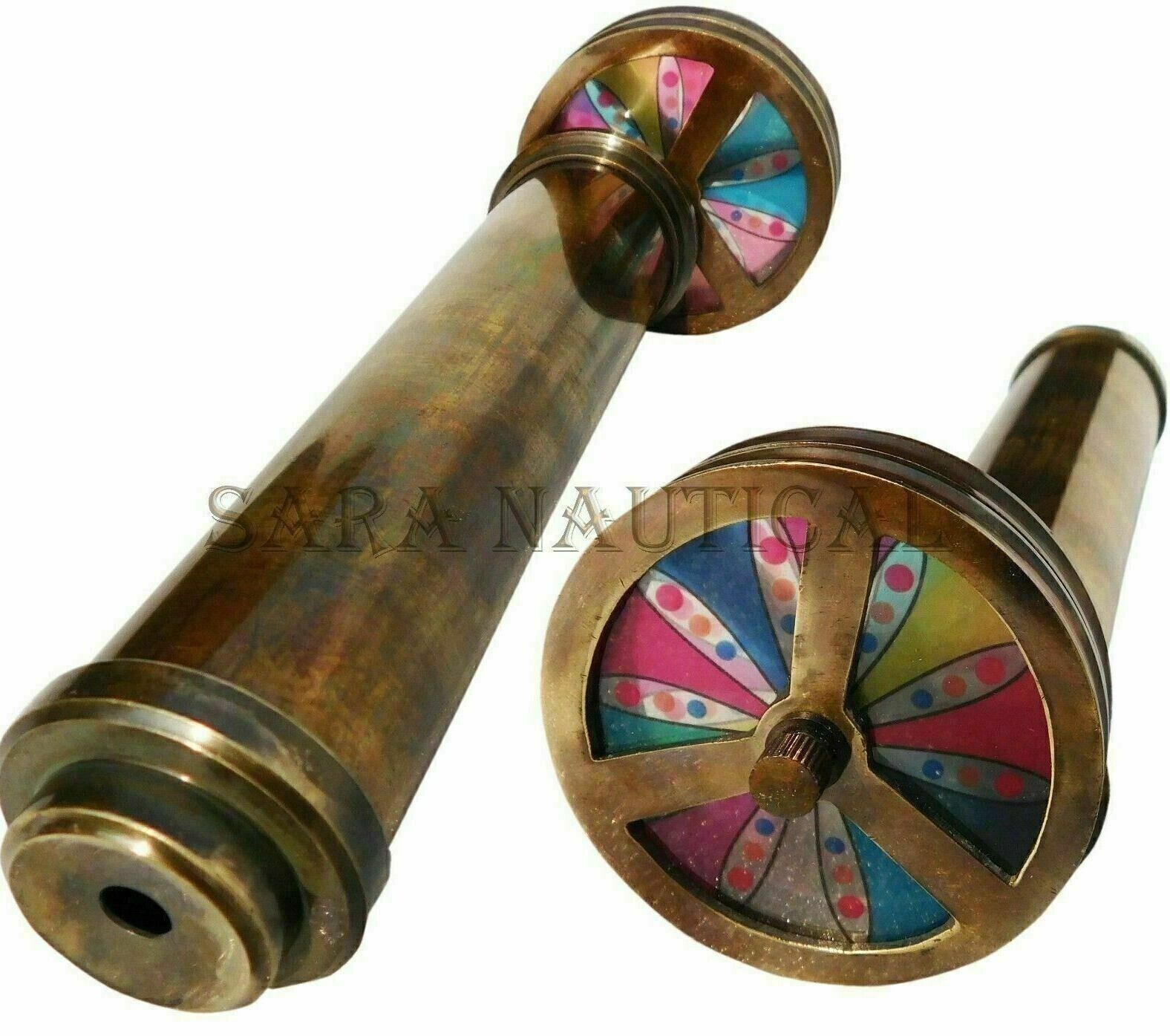 Nautical Antique Vintage Brass Double Rotation Wheel Kaleidoscope Gift item