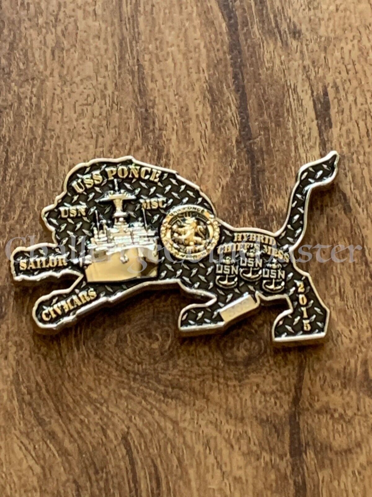 E60 USS Ponce CPO Chief Petty Officer Lion Shaped Challenge Coin