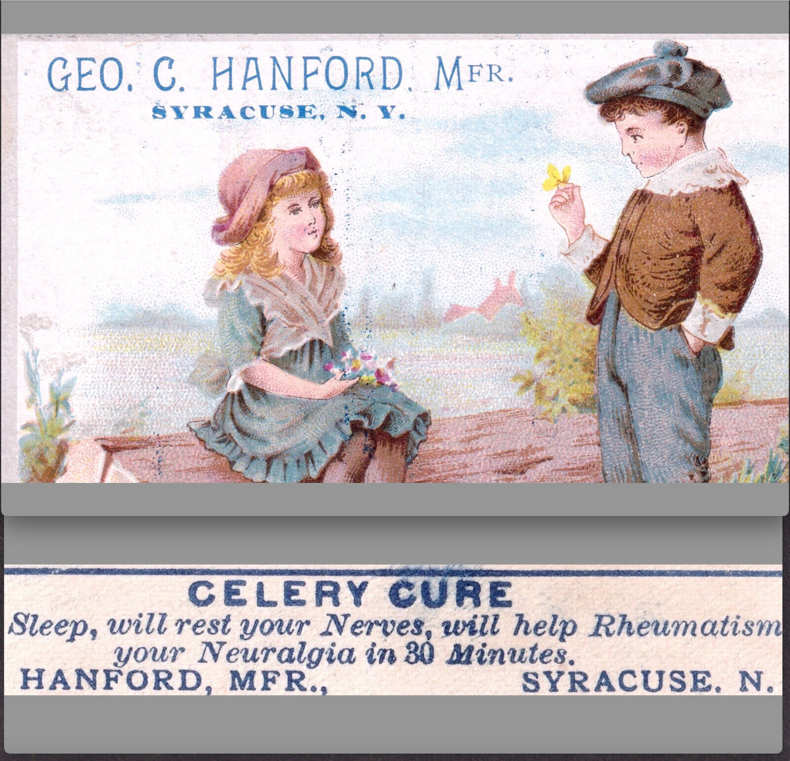 Hanford Celery Headache Nerve Sleep Cure Syracuse New York Victorian Trade Card