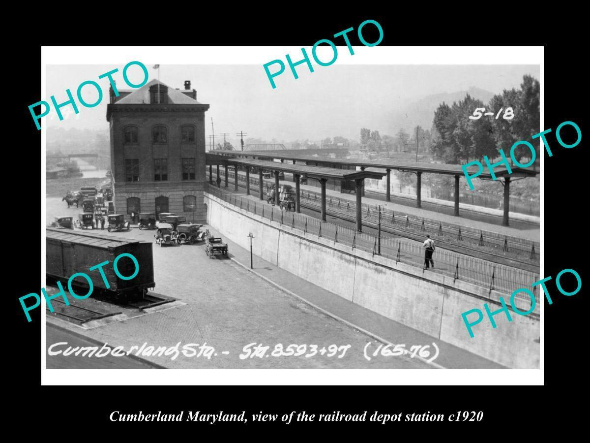 OLD 8x6 HISTORIC PHOTO OF CUMBERLAND MARYLAND THE RAILROAD DEPOT c1920