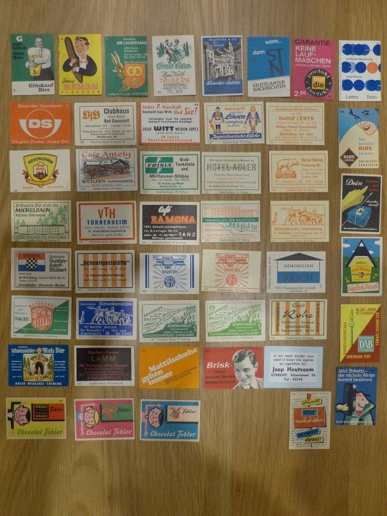 46 x Vintage Matchbox Labels German - 1960\'s Mixed