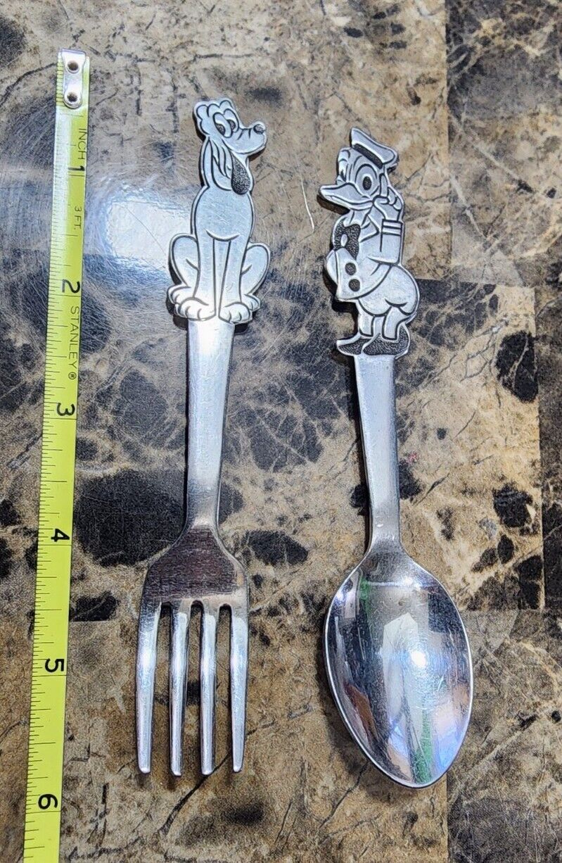 😘 BY BONNY JAPAN WALT DISNEY STAINLESS PLUTO & DONALD DUCK YOUTH SPOON & FORK 