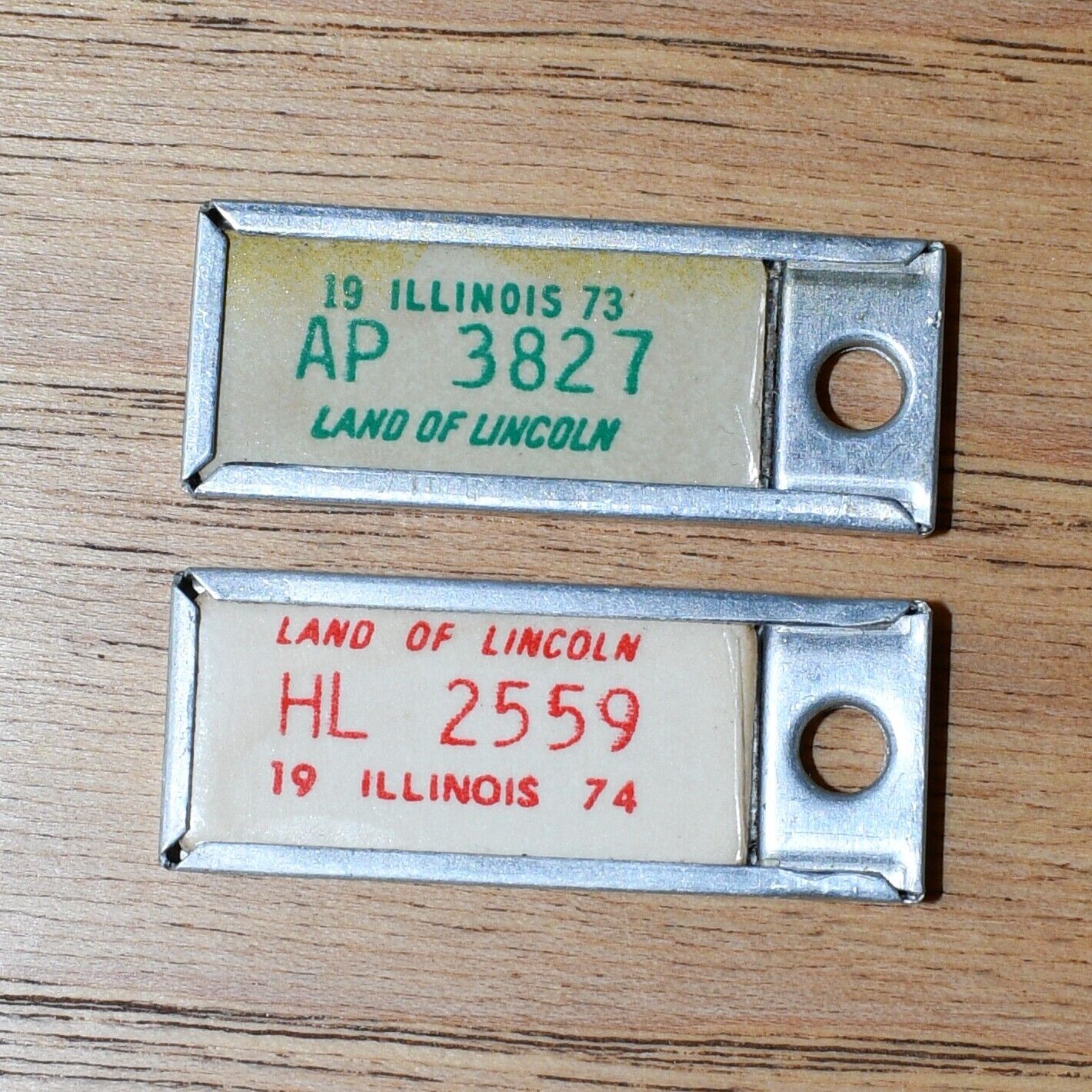 1973-1974 Illinois DAV License Plate Keychain Tags Disabled American Veterans