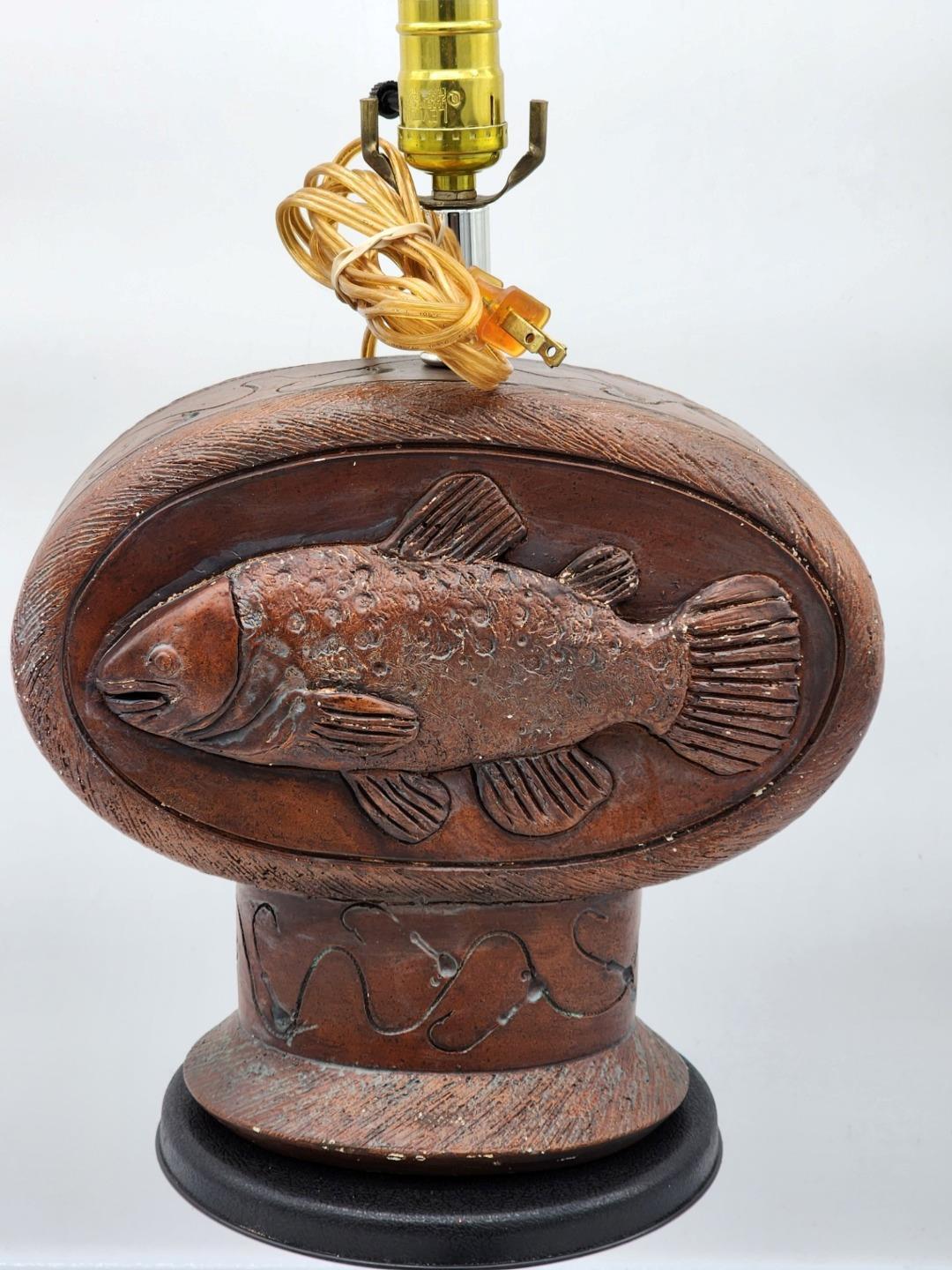 Ceramic Wood Look Fish Lamp by Vintage Verandah 1992 Rustic Look